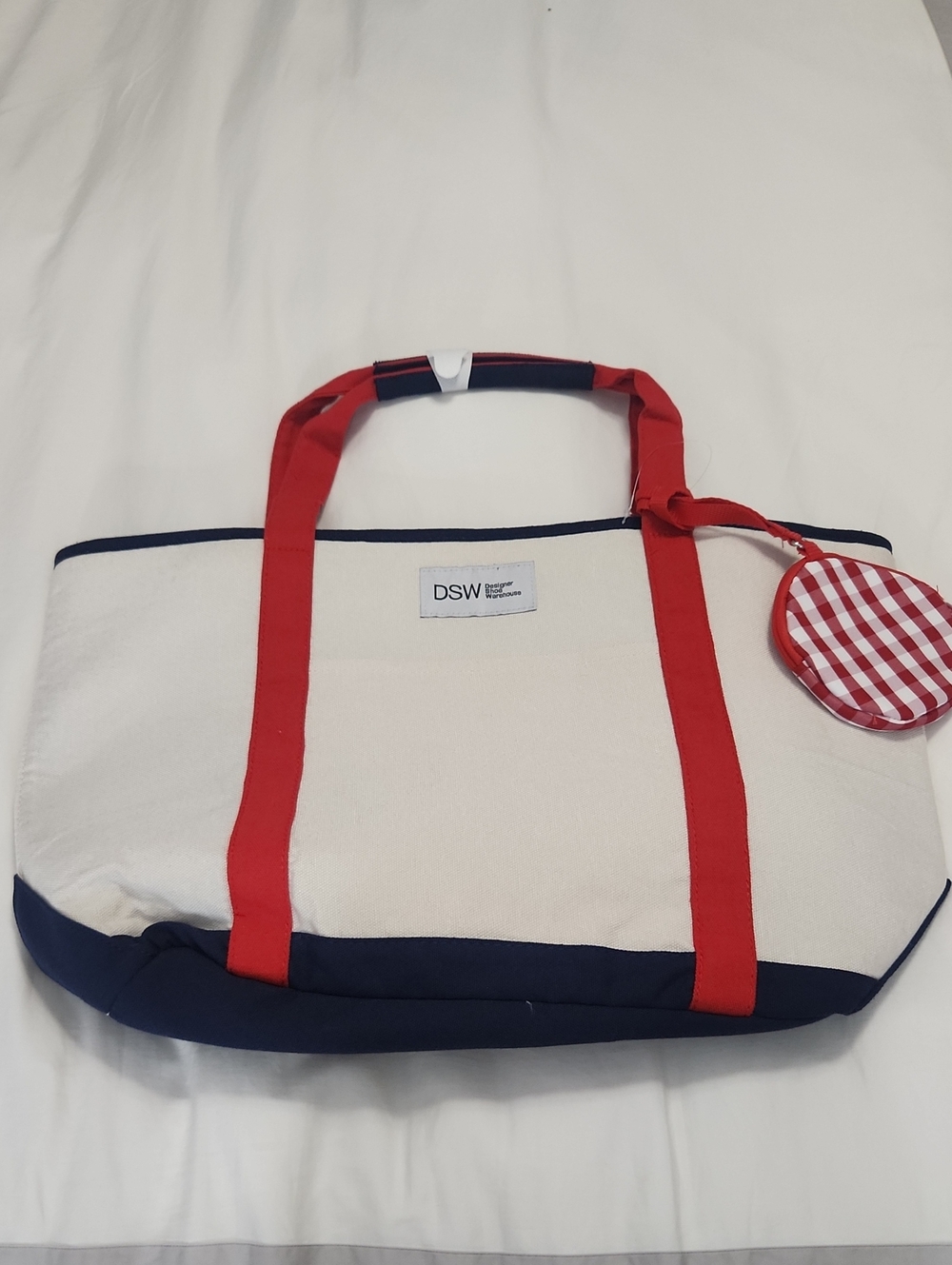DSW Cream, Navy & Red Canvas Tote NWT